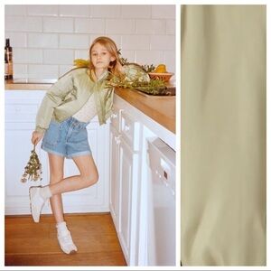 NWT. Zara Kids Light Green Satin Effect Bomber Jacket. Size 6.